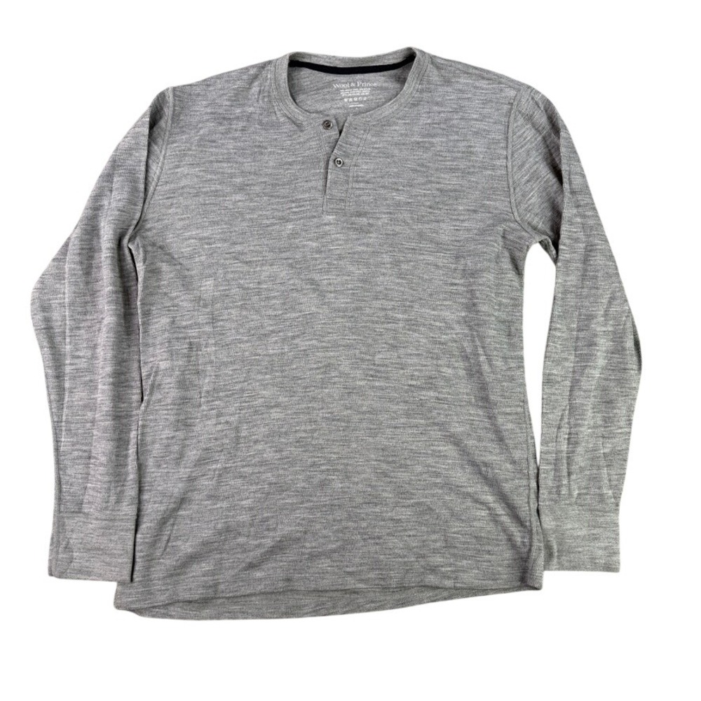 Wool & Prince Henley Men Large Gray Merino Wool Blend Long Sleeve Shirt 9735
